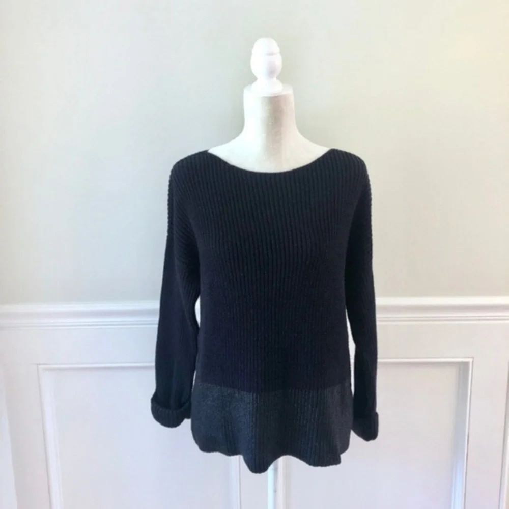Vince Cotton Navy Knit Sweater Tonal Stripe S